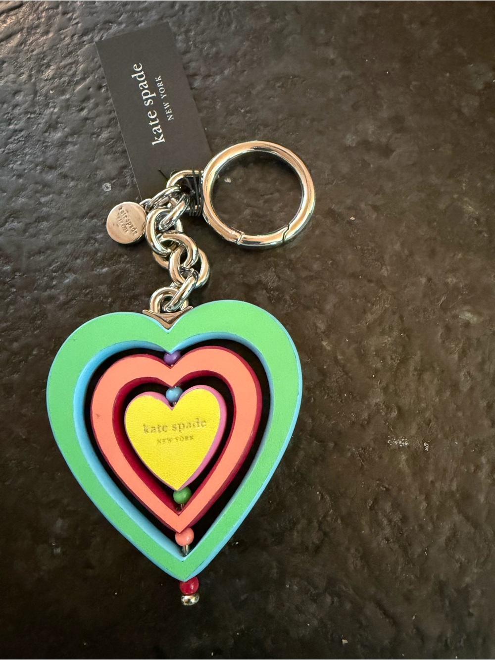 kate spade Multicolor Layered Heart Keychain in Green, Coral, Pink & Yellow